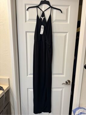 BCBGeneration Black Wrap-Front Maxi Slip Dress with Spaghetti Straps- NWT